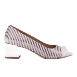 Marco Shoes Women's pumps with metallic stripes with an open front white silver Marco Shoes Women's pumps with metallic stripes with an open front white silver