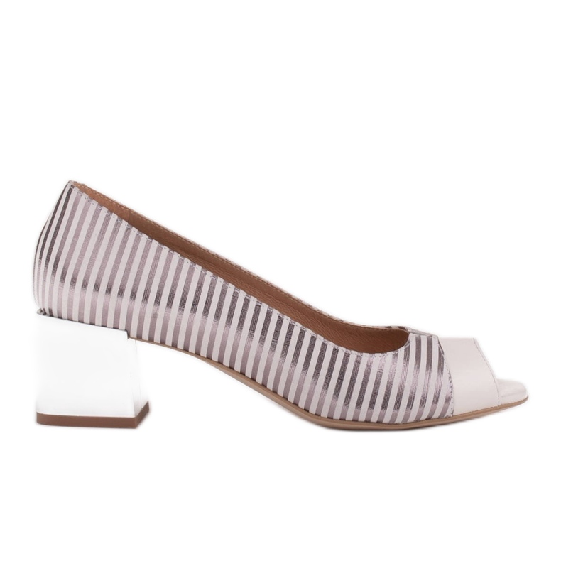 Marco Shoes Women's pumps with metallic stripes with an open front white silver