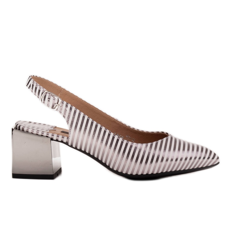 Marco Shoes Elegant ladies' pumps with metallic stripes silver
