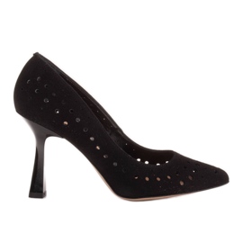 Marco Shoes Natural suede stilettos with decorative perforation black Marco Shoes Natural suede stilettos with decorative perforation black