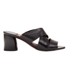 Marco Shoes Women's leather slippers made of leather with cut stripes black Marco Shoes Women's leather slippers made of leather with cut stripes black