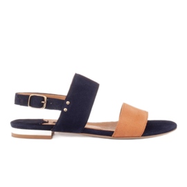 Marco Shoes Flat sandals in natural suede with a metallic heel beige navy blue