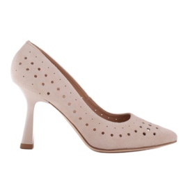 Marco Shoes Natural suede stilettos with decorative perforation beige Marco Shoes Natural suede stilettos with decorative perforation beige