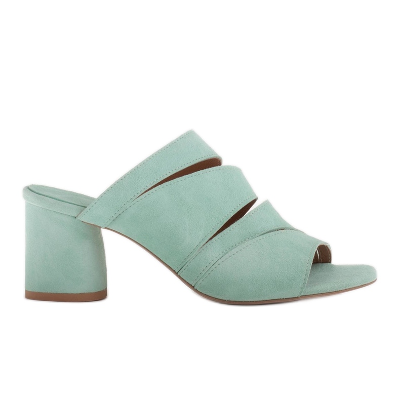 Marco Shoes Women's leather slippers, cut stripes green