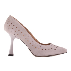 Marco Shoes Natural suede stilettos with decorative perforation grey