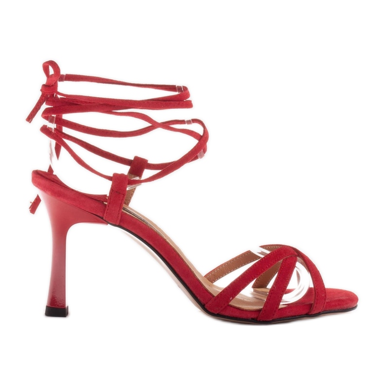 Marco Shoes Elegant sandals on a high heel with a tied strap red