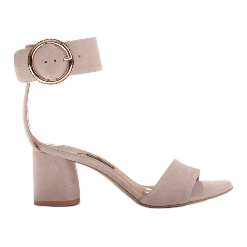 Marco Shoes Women's leather sandals with a decorative buckle beige Marco Shoes Women's leather sandals with a decorative buckle beige