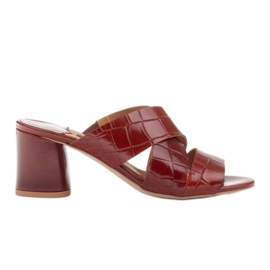 Marco Shoes Women's leather slippers made of leather with cut stripes red