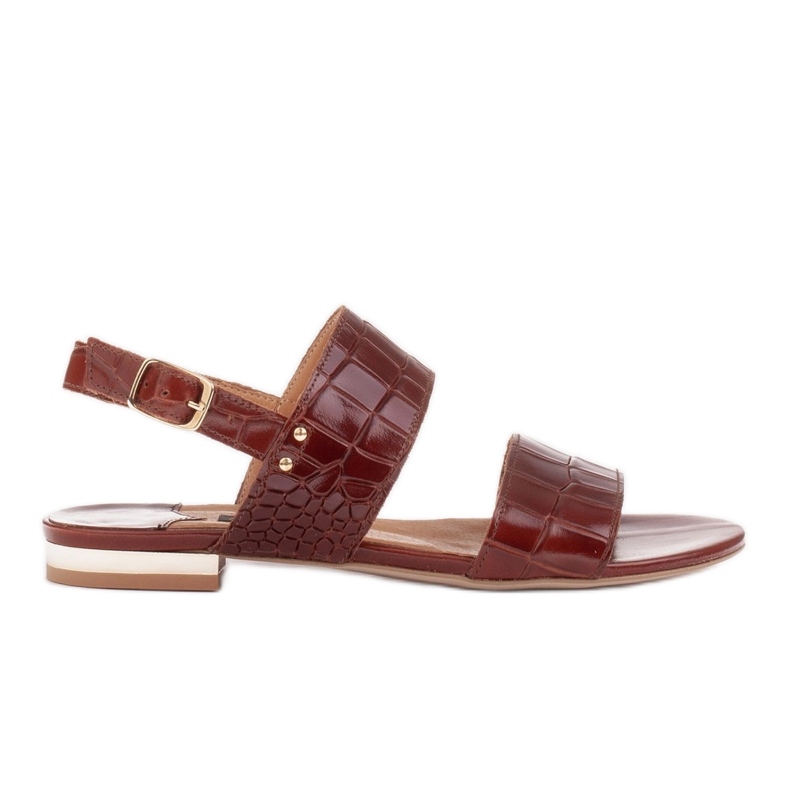 Marco Shoes Flat genuine leather sandals with a metallic heel brown