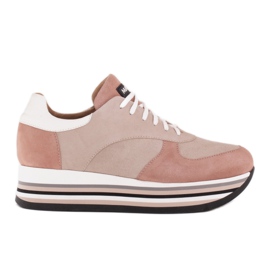 Marco Shoes Sneakers on a thick sole made of natural leather beige Marco Shoes Sneakers on a thick sole made of natural leather beige