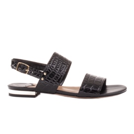 Marco Shoes Flat genuine leather sandals with a metallic heel black