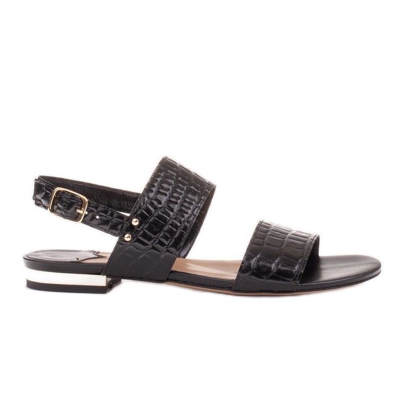 Marco Shoes Flat genuine leather sandals with a metallic heel black