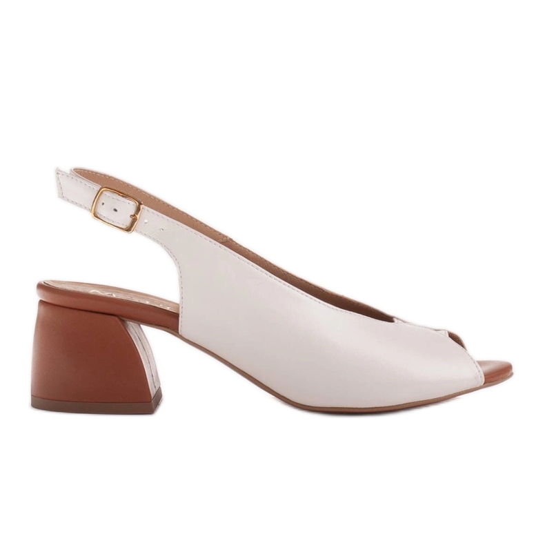 Marco Shoes 1573P white leather sandals with a stable heel