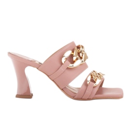 Marco Shoes Women's leather slippers with a decorative chain pink Marco Shoes Women's leather slippers with a decorative chain pink
