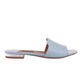 Marco Shoes Elegant women's slippers made of embossed leather blue