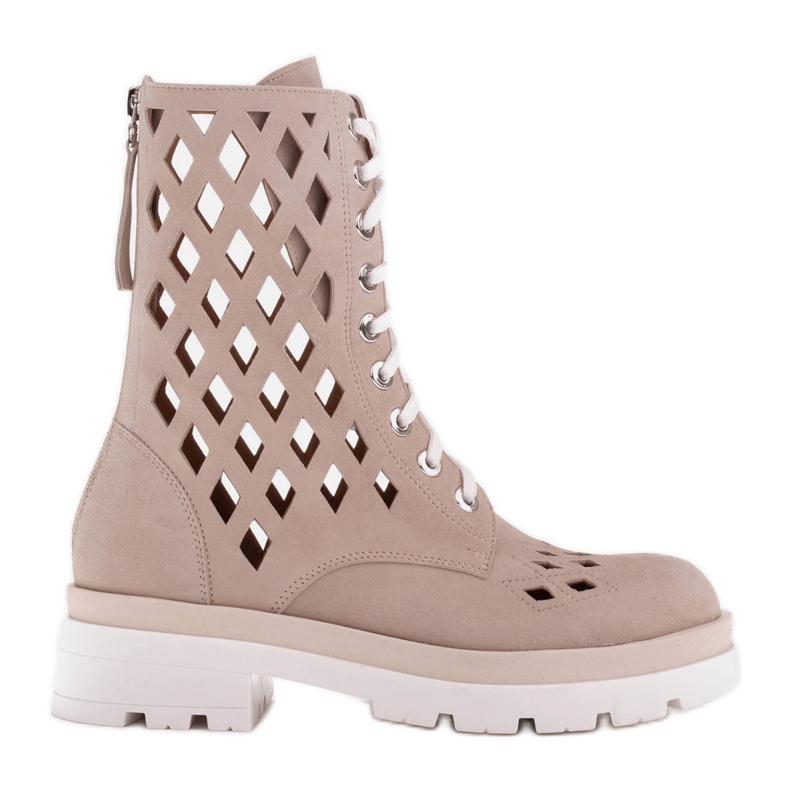 Marco Shoes Velor boots with perforation beige
