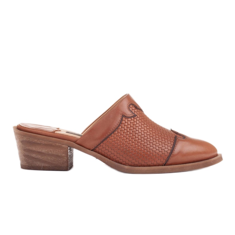 Marco Shoes Women's leather heel slippers with grooves brown