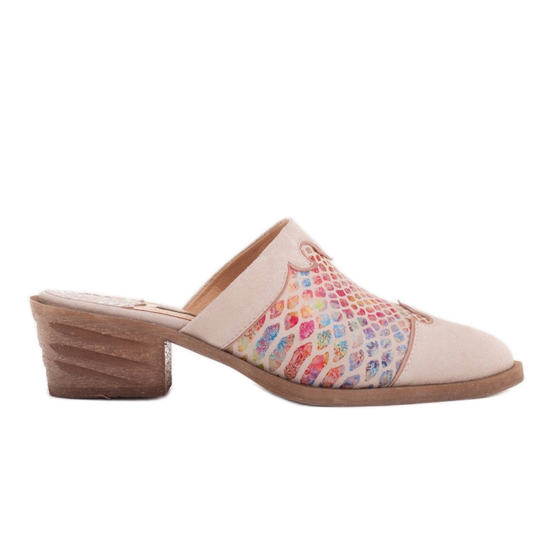 Marco Shoes Women's leather heel slippers with grooves beige multicolored Marco Shoes Women's leather heel slippers with grooves beige multicolored