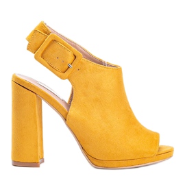 Mustard sandals with a Little Italy shank yellow