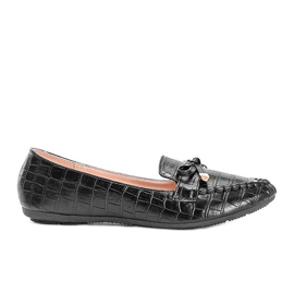 Black moccasins in the Miriam crocodile skin pattern