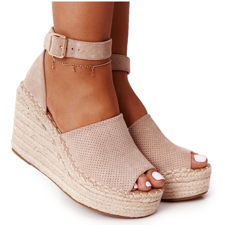 MSMG Beige Makenna Wedge Sandals With Braids