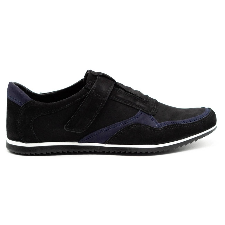 Polbut Men's casual leather shoes 2102/2 black with navy blue