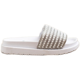 SHELOVET Slippers On The Platform With Cubic Zirconia white