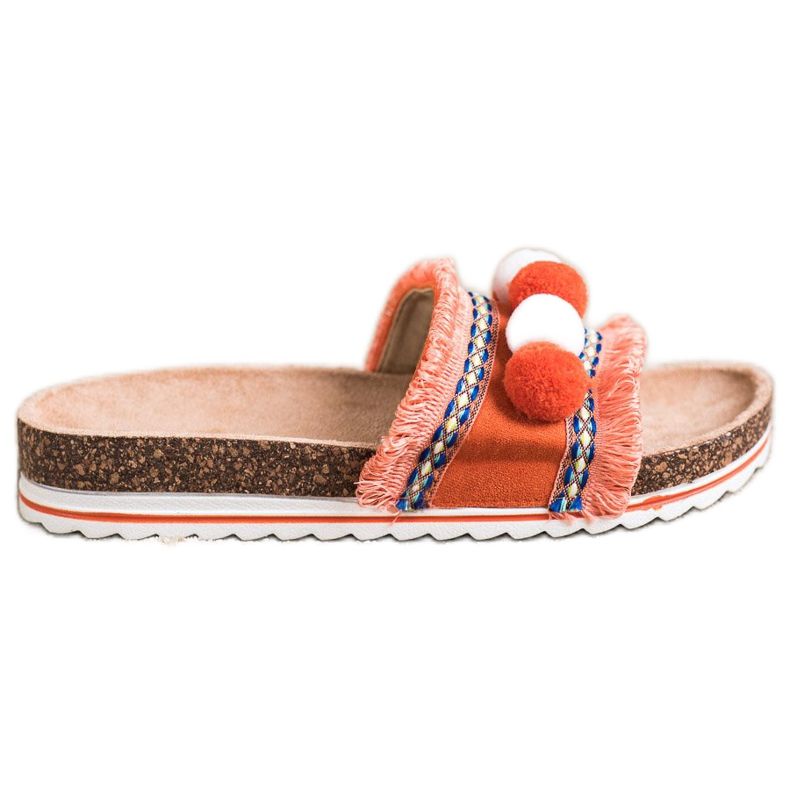 SHELOVET Fashionable slippers with pompoms orange