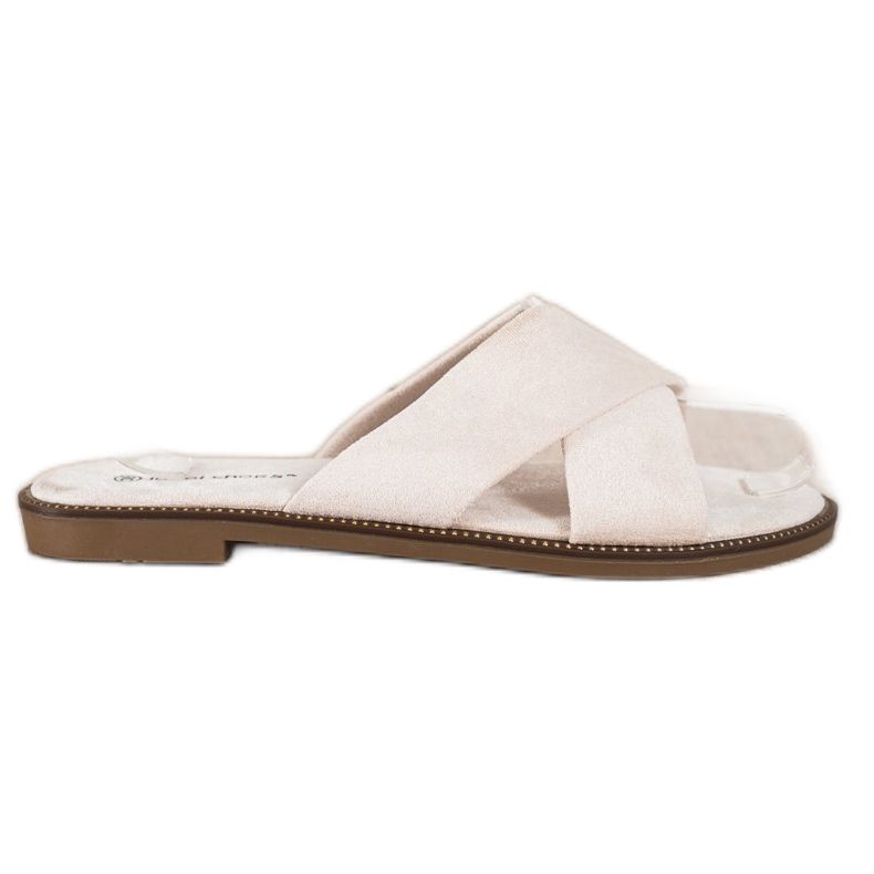 Ideal Shoes Elegant Suede Slippers beige