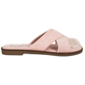 Ideal Shoes Elegant Suede Slippers pink