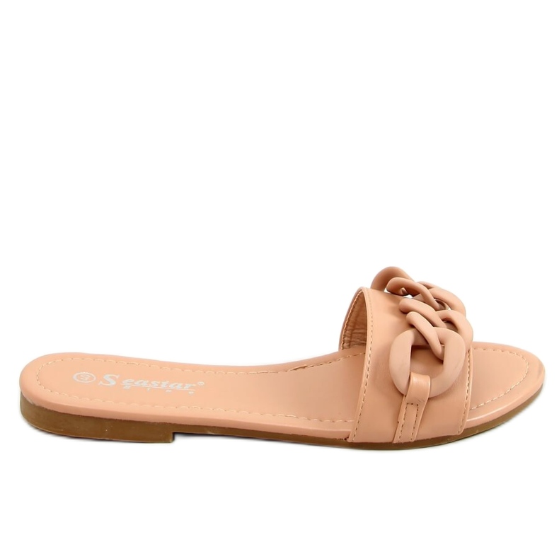 Beige slippers with a chain CK205P Khaki