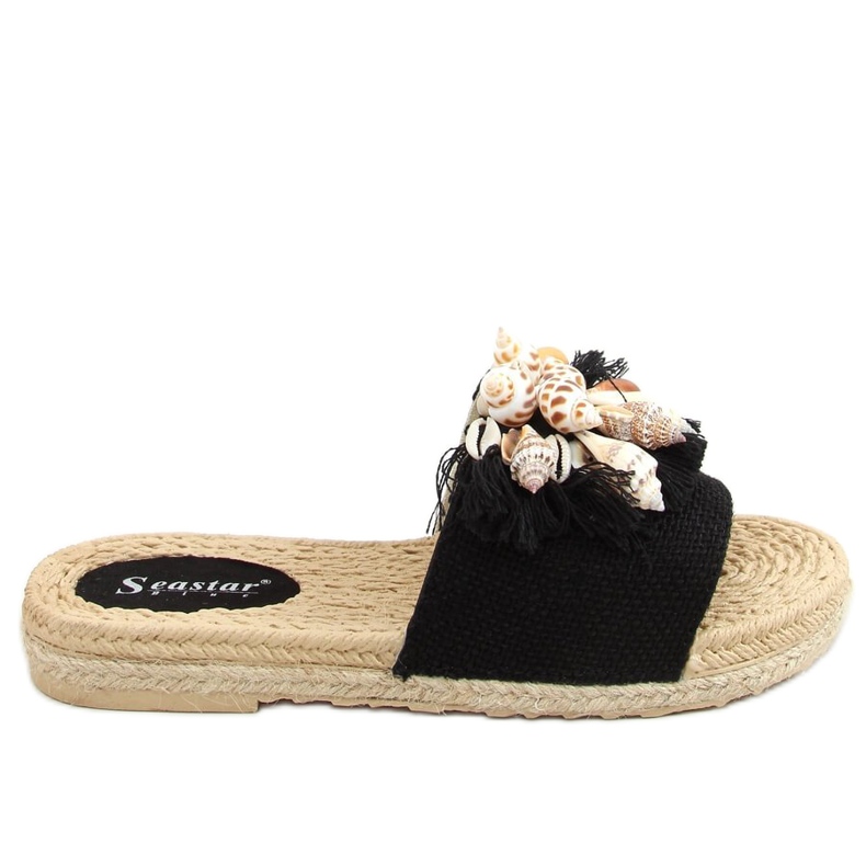 Black YQ228P Black slippers with shells