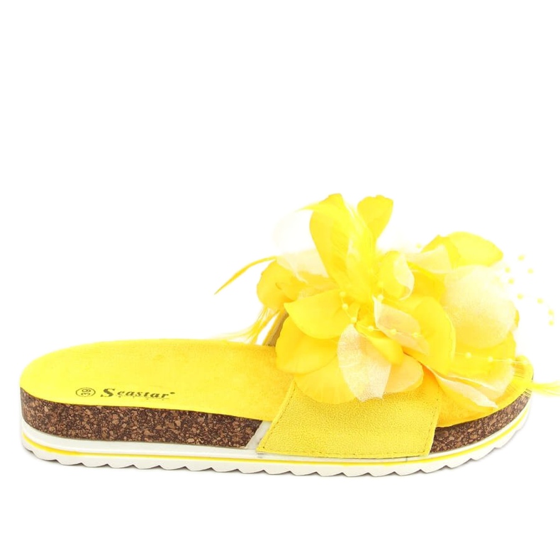 Cork slippers with flowers yellow CK113P Yellow