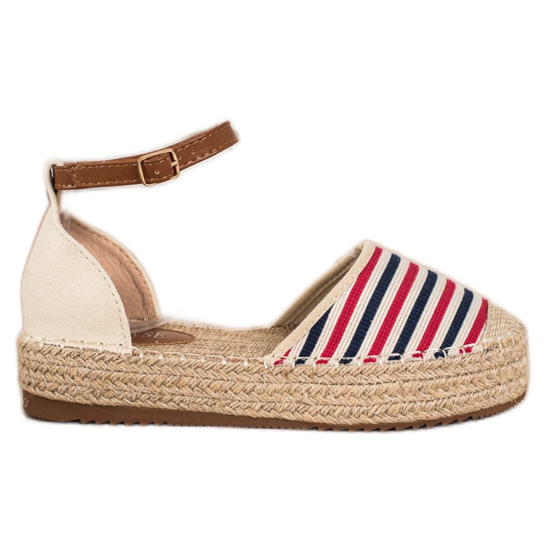 Clowse Striped Espadrilles With Buckle beige red multicolored