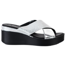 Weide Silver Wedge Slippers