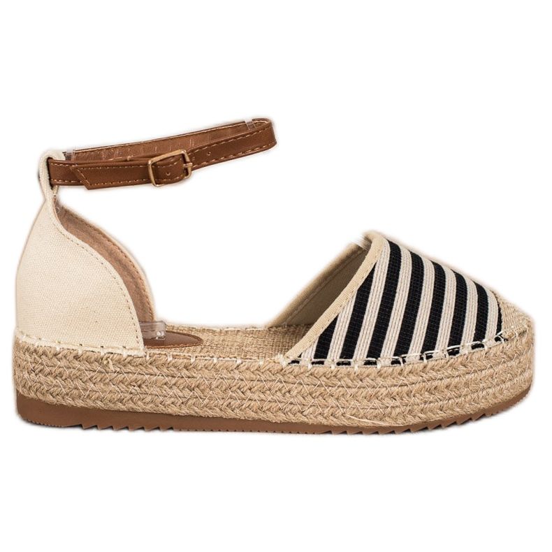 Clowse Striped Espadrilles With Buckle beige brown black