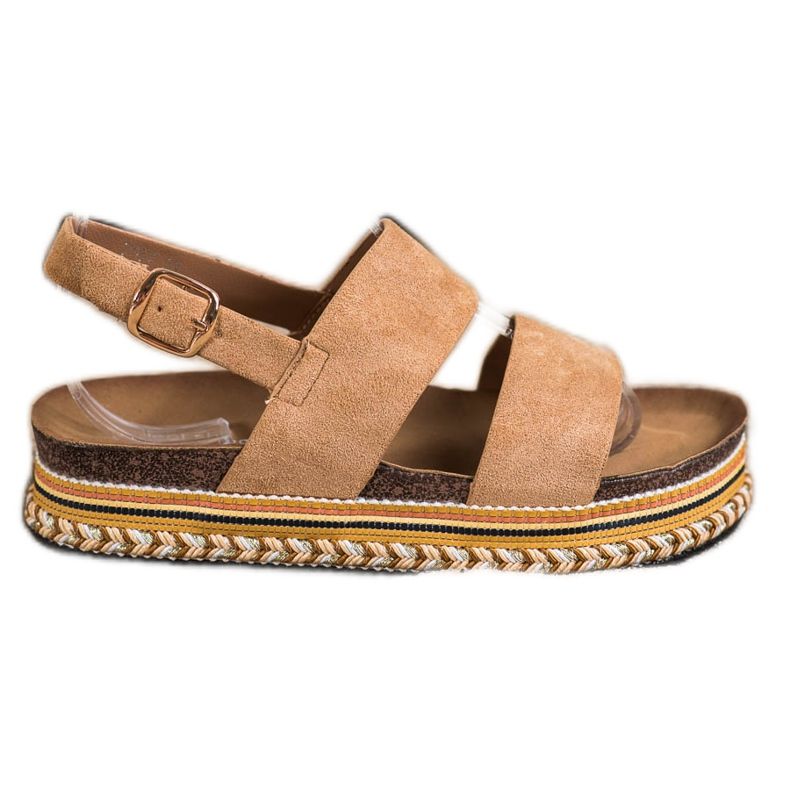 Ideal Shoes Suede Sandals On The Platform beige brown