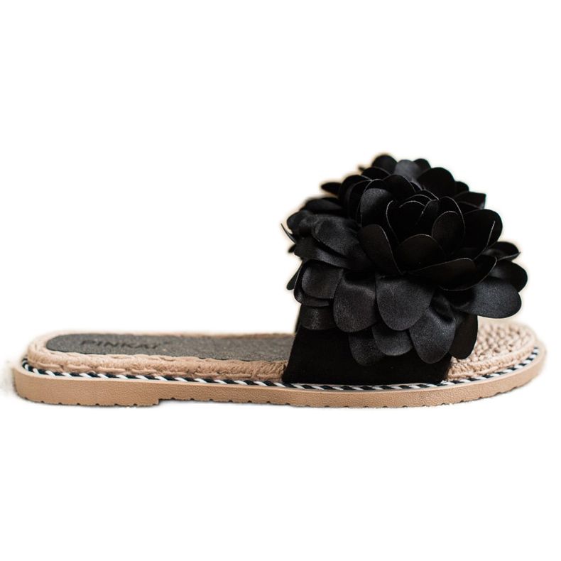 SHELOVET Black Slippers With Flower SHELOVET Black Slippers With Flower