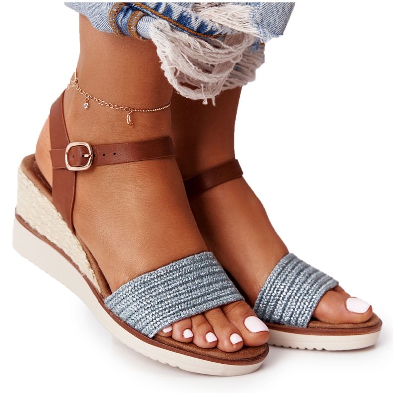 EVE Sandals On A Wedge Heel Blue Braided Tenerife brown