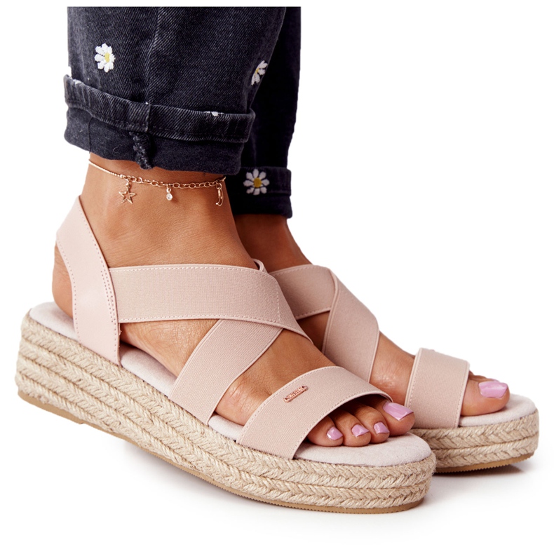 Wedge Sandals With Ribbed Big Star HH274413 Pink