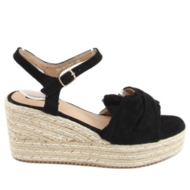 Black sandals espadrilles on wedges WH-3K63 Black