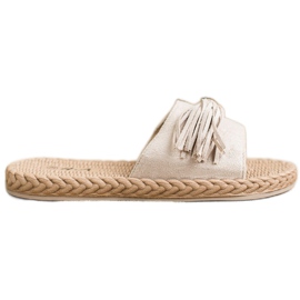 SHELOVET Slippers With Fringes beige SHELOVET Slippers With Fringes beige