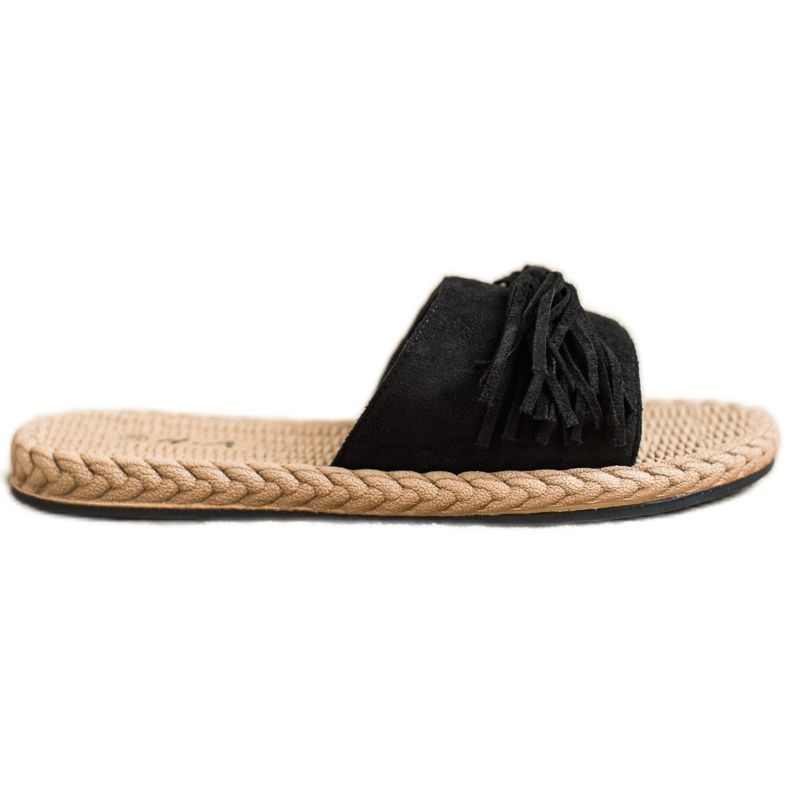 SHELOVET Slippers With Fringes black