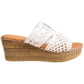 Laura Mode Openwork Wedge Slippers white