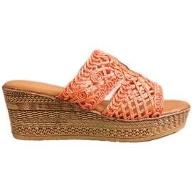 Laura Mode Openwork Wedge Slippers orange