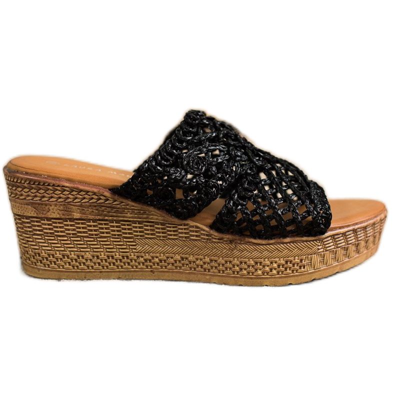 Laura Mode Openwork Wedge Slippers black