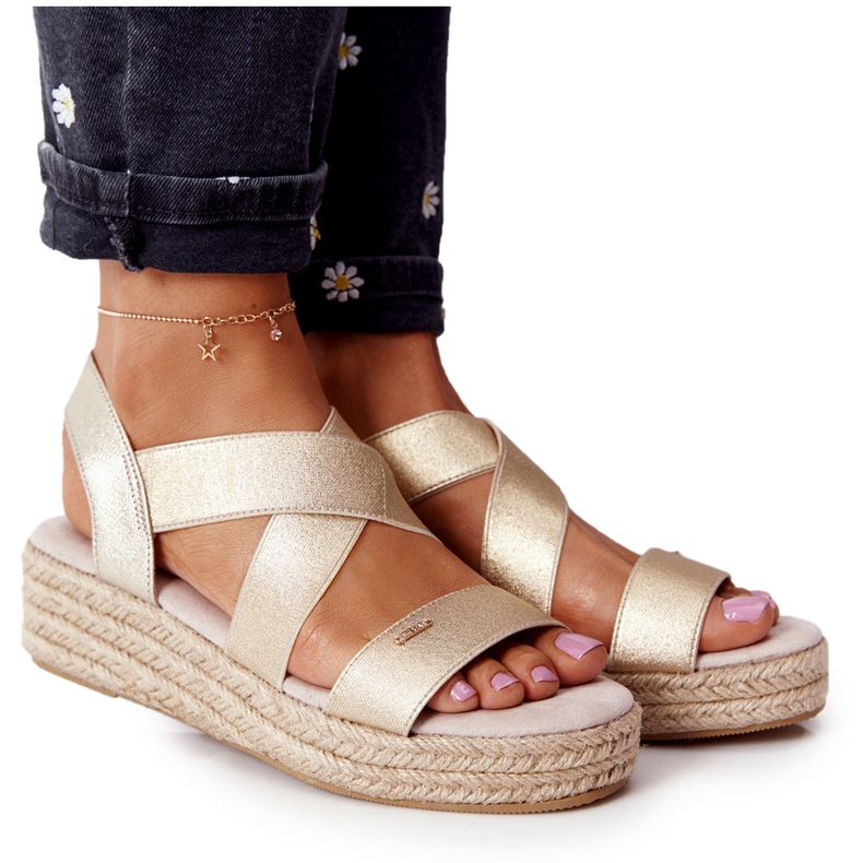 Wedge Sandals With Ribbed Big Star HH274414 Golden