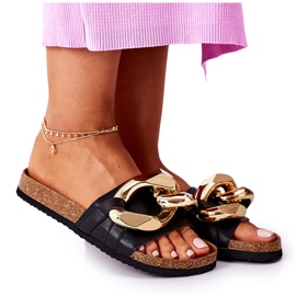 S.Barski Slippers On Cork With Chain S. Barski SB002 Black