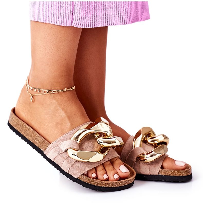 S.Barski Slippers On Cork With Chain S. Barski SB001 Beige