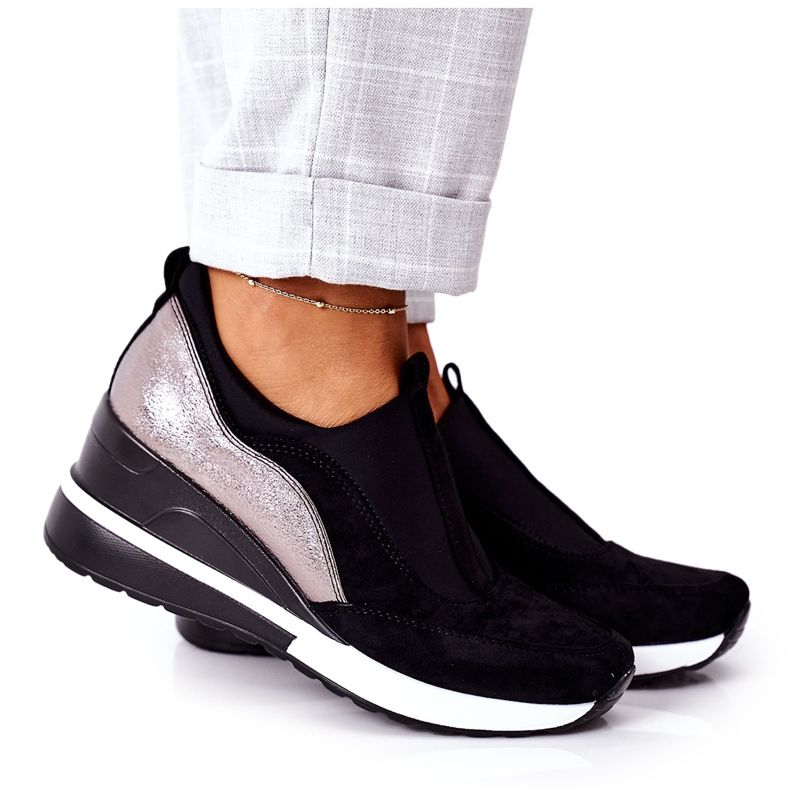 Vinceza 10593 Black-Silver Slip-On Wedge Sneakers